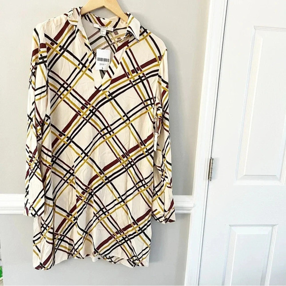 NWT Forever 21 Contemporary Cream Black Stripes Geometric Dress Size Large - Picture 6 of 9